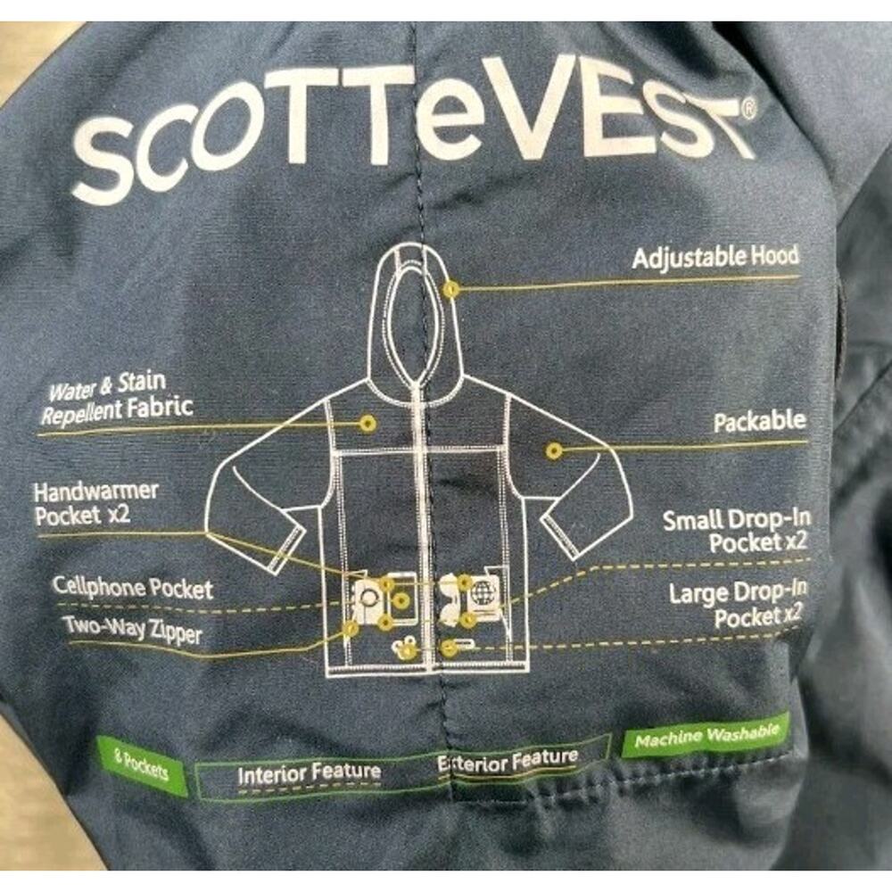 Men's SCOTTeVEST Pack Windbreaker TEC Blue Jacket Packable Repellent - XL - Picture 4 of 8